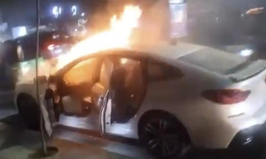 Visakhapatnam: Car Catches Fire After Lorry Collis