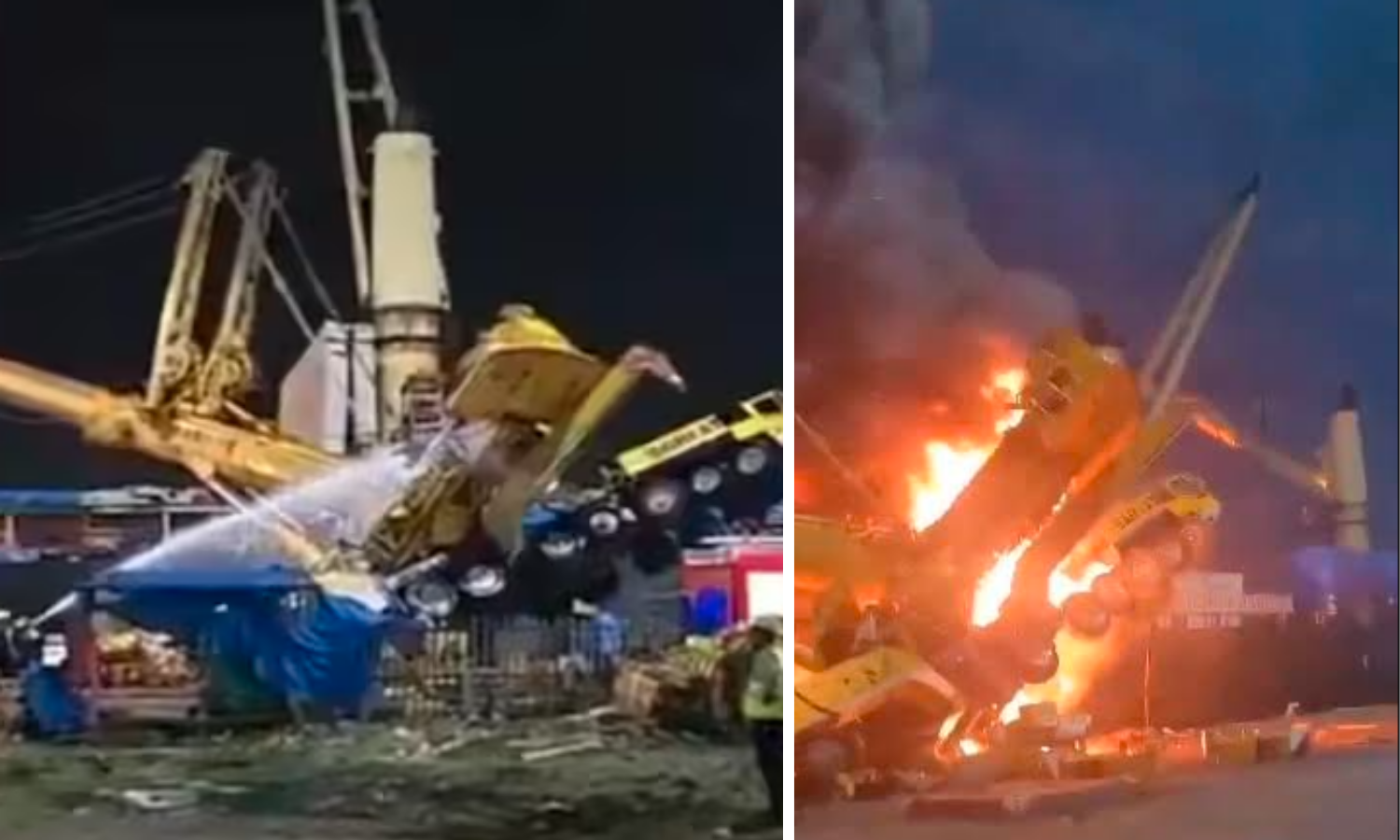 Two Crane Operators Injured After Crane Catches Fi