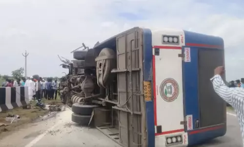 RTC Bus Overturns in Kamareddy District, Driver Dies RTC Bus Overturns in Kamareddy District, Driver Dies