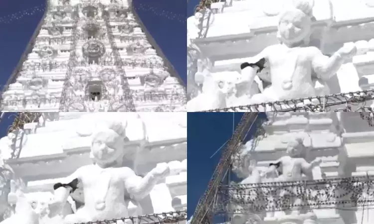 Lord Krishna Idol On Maha Gopuram Of Tirumala Temple Found Damaged Lord Krishna Idol On Maha Gopuram Of Tirumala Temple Found Damaged
