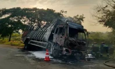 Driver Burnt Alive as Lorry Catches Fire in Mahbubnagar Driver Burnt Alive as Lorry Catches Fire in Mahbubnagar