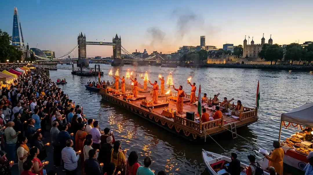 First-Ever Ganga Aarti Held on River Thames in UK First-Ever Ganga Aarti Held on River Thames in UK