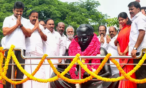 Political Leaders Across Parties Remember Annadurais Legacy in Chennai Political Leaders Across Parties Remember Annadurais Legacy in Chennai