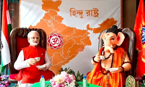 Howrah Ganesh Puja Pandal Features Modi Drinking Tea With Lord Ganesha Howrah Ganesh Puja Pandal Features Modi Drinking Tea With Lord Ganesha