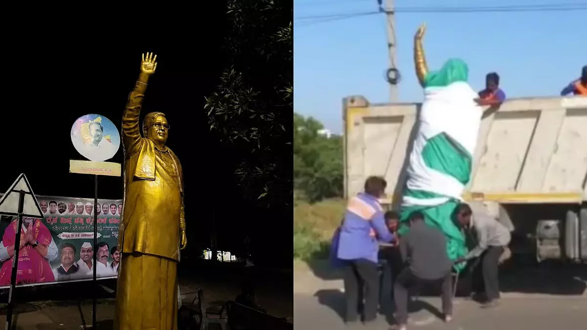 Siddaramaiah Statue Appears at Night, Removed Within Hours in Kalaburagi Siddaramaiah Statue Appears at Night, Removed Within Hours in Kalaburagi