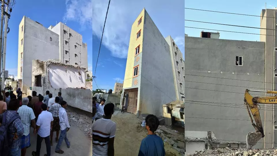 Tilted Building Sparks Panic in Gopanapally Tilted Building Sparks Panic in Gopanapally