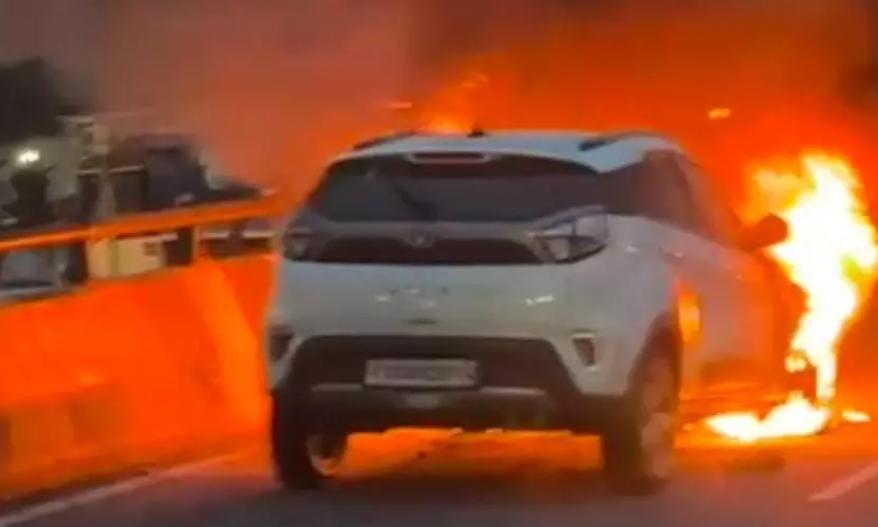 Car Catches Fire On Suryapet-Khammam Highway, Man 