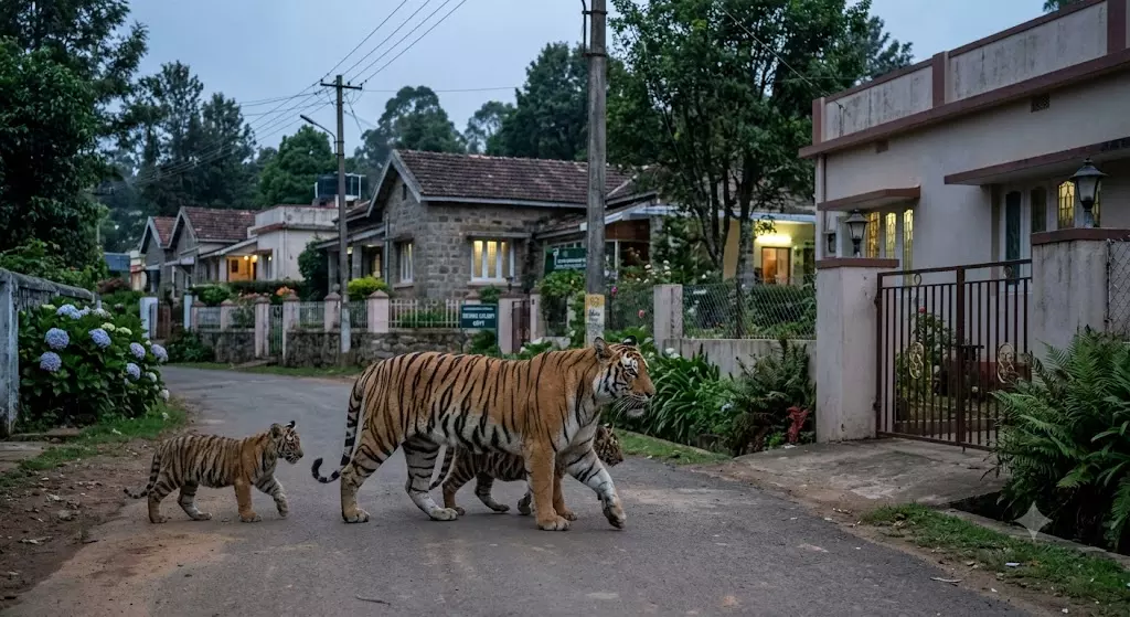 Tigress With Cubs Straying Into Ooty Suburb Triggers Panic Tigress With Cubs Straying Into Ooty Suburb Triggers Panic