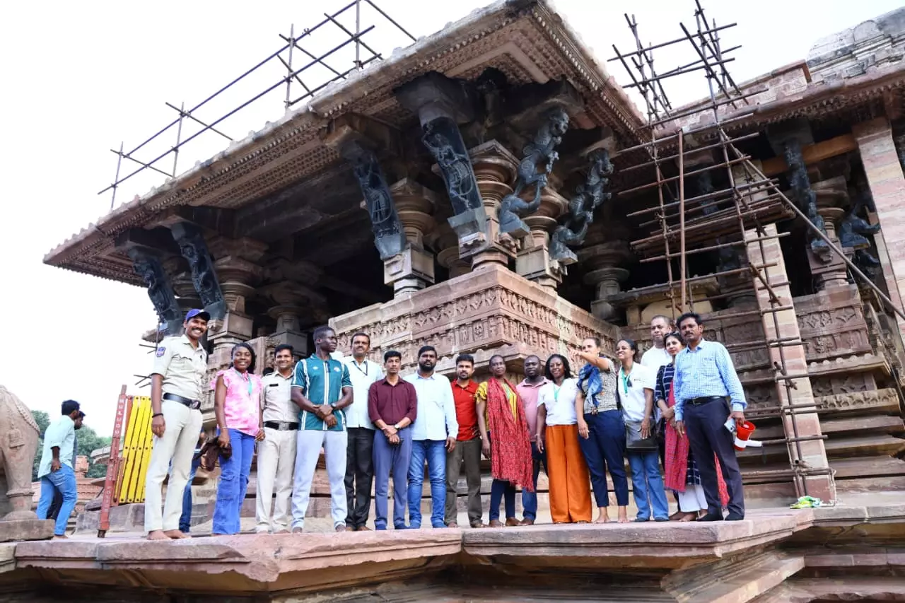 Foreign Delegates Admire Ramappa Temple’s Architecture Foreign Delegates Admire Ramappa Temple’s Architecture