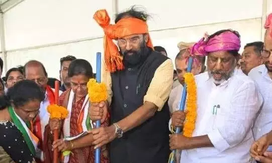 Bhatti Vikram Arka Lays Stone For Community Kitchen In Surya pet District Bhatti Vikram Arka Lays Stone For Community Kitchen In Surya pet District