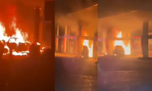 Bengaluru: Petrol Pump Catches Fire After Jaguar Car Crashes Into It Bengaluru: Petrol Pump Catches Fire After Jaguar Car Crashes Into It