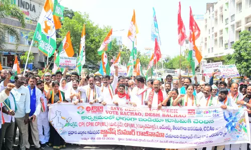 Congress, Left Parties Take Out Protest Rally in Khammam Against CEC