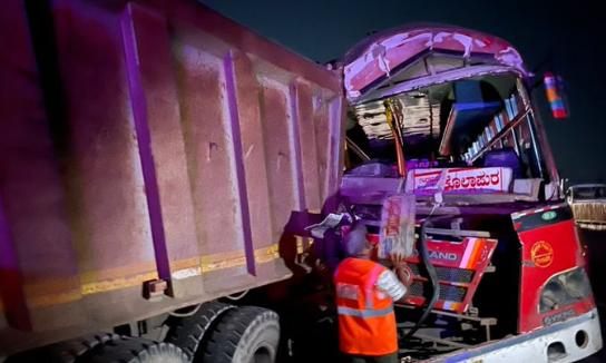 Bus-Tipper Collision in Karnataka Kills Driver, Injures 12 Passengers