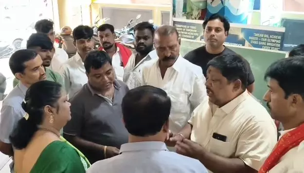 Tension at Champapet School over Denial of Entry to Students Wearing Durga Mata Mala Tension at Champapet School over Denial of Entry to Students Wearing Durga Mata Mala