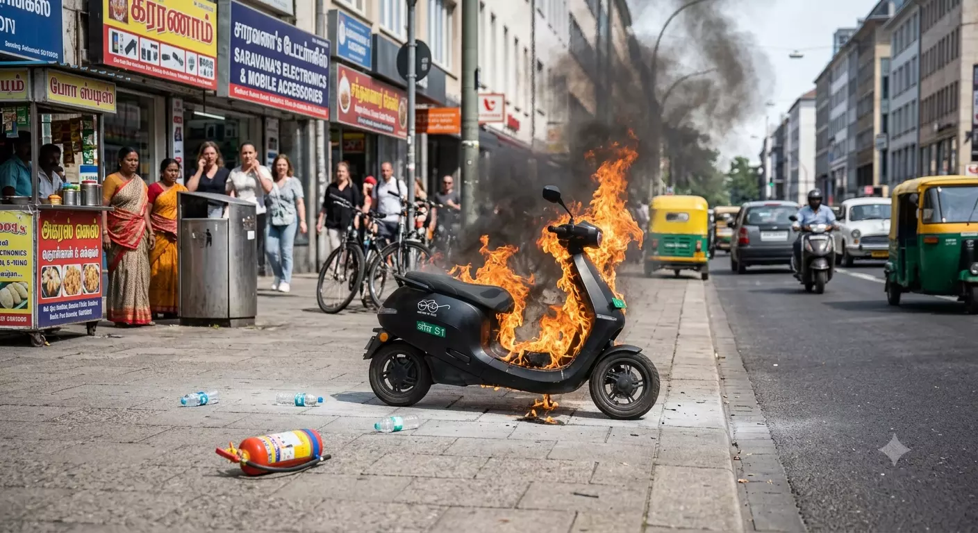 Electric Scooter Catches Fire in Jagtial District Electric Scooter Catches Fire in Jagtial District