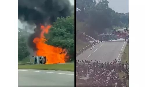 Bengaluru: Chemical Tanker Overturns, Catches Fire On NICE Road