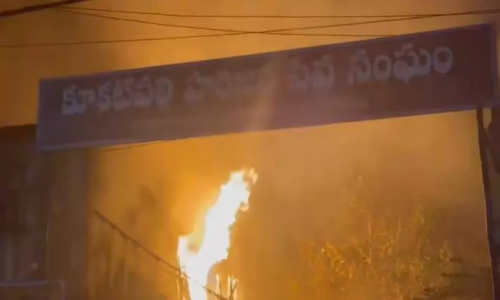 Major Fire Destroys Huts, Firewood Shop in Kukatpally Major Fire Destroys Huts, Firewood Shop in Kukatpally