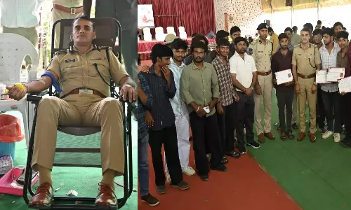 Future City Police Commissioner Tarun Joshi Donates Blood at Ibrahimpatnam Camp Future City Police Commissioner Tarun Joshi Donates Blood at Ibrahimpatnam Camp