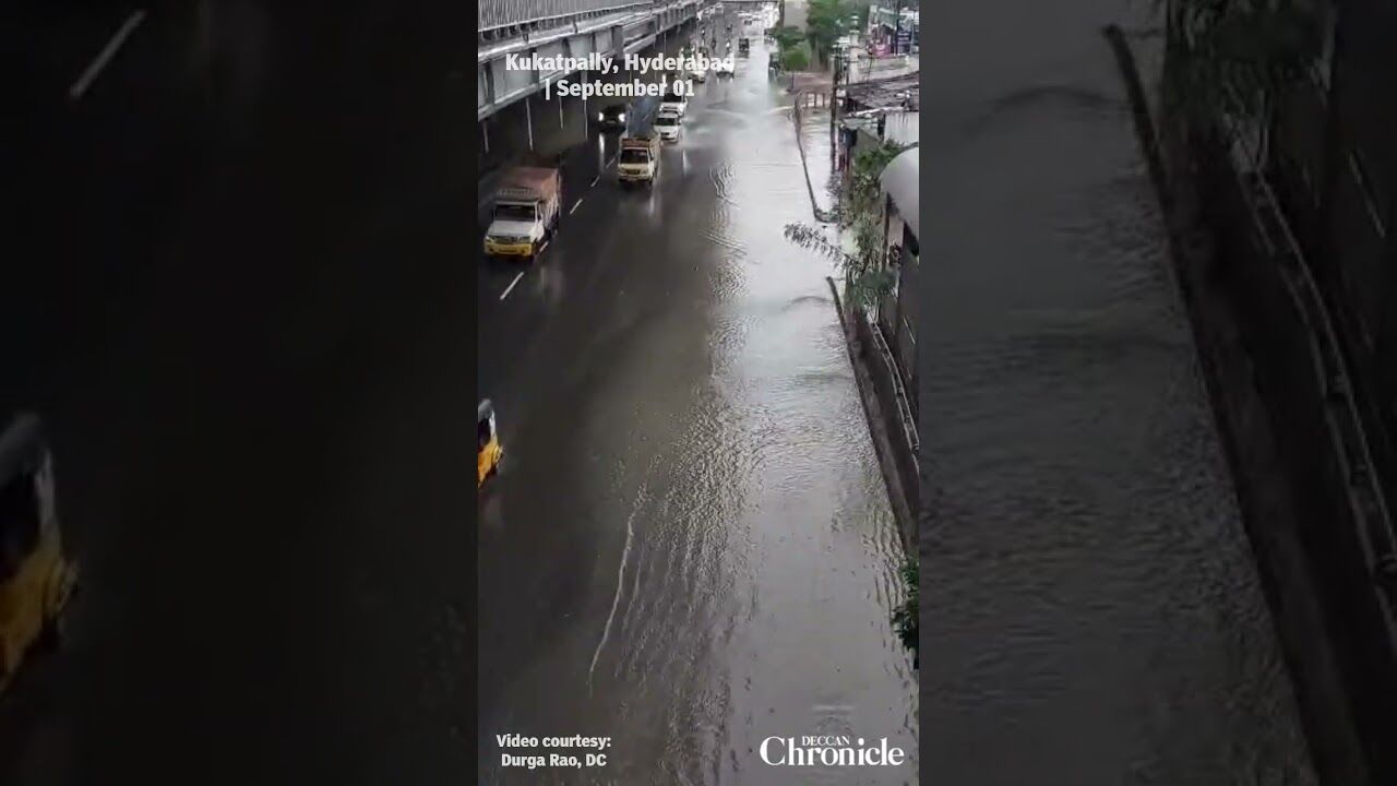 Kukatpally roads were flooded following heavy rains in Hyderabad