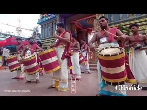 Vijayawada : Kerala Artists beat the drums at Kanakadurga temple premises on the occasion of Dasara