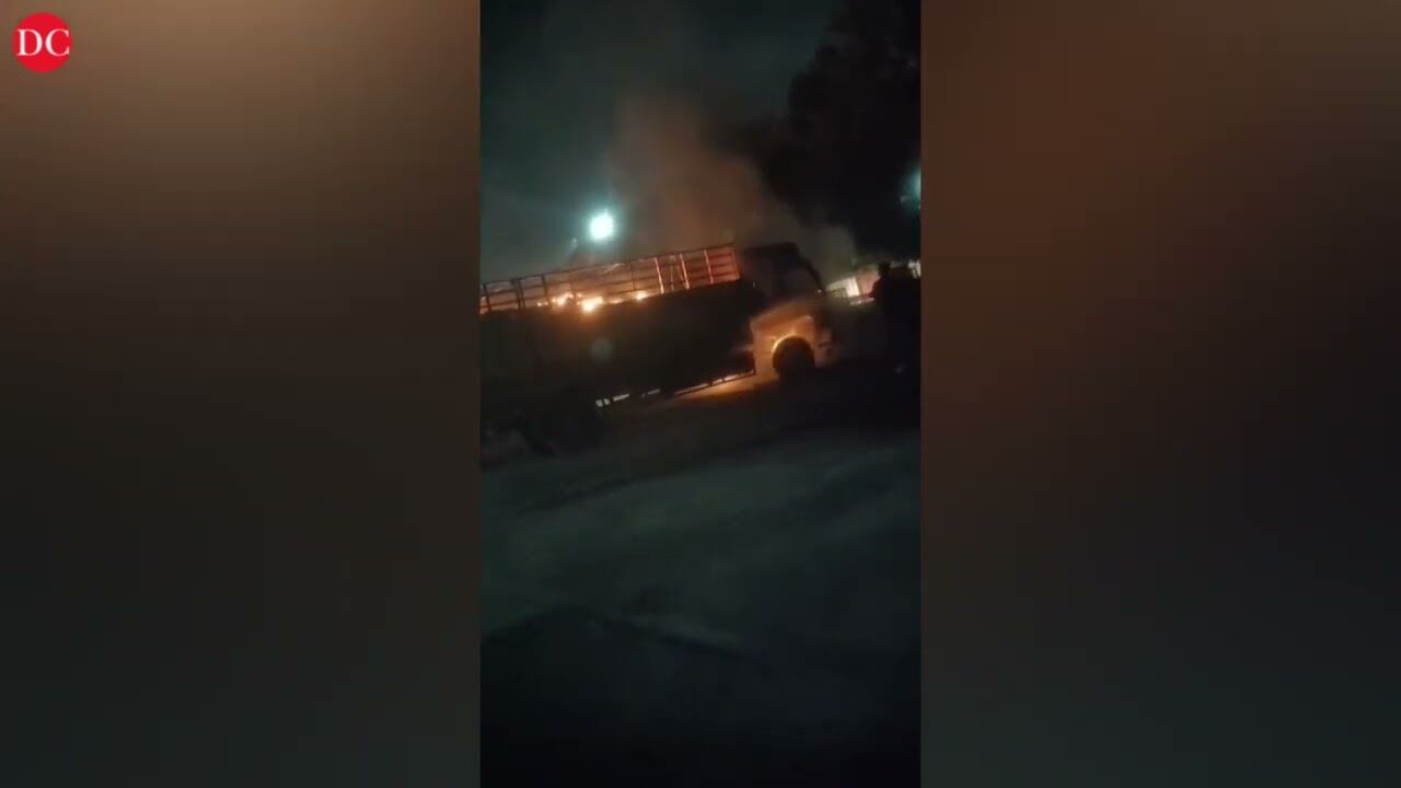 Container truck carrying iron rods catches fire in Punjabs Karnal